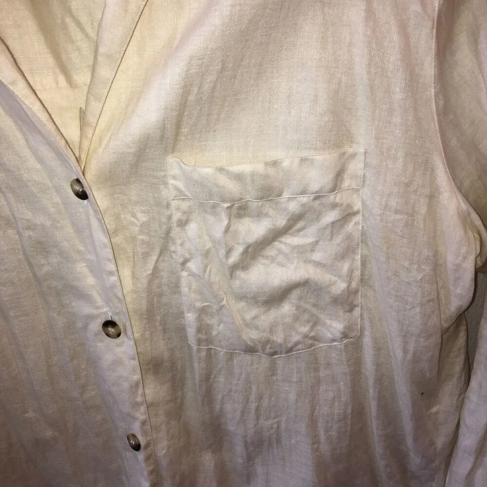 Jones New York Womens 14W Cream 100% Linen Long Sleeve Button Up Shirt Top 14 - Picture 4 of 7